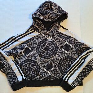 Adidas Geometric Cropped Hoodie Women's Size XS Black and White